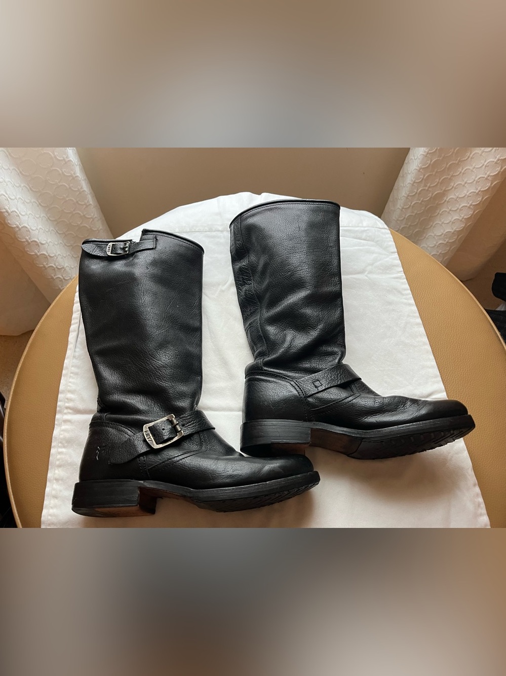 Frye Veronica Mid Calf Black Leather Moto Riding Boot Sz 8 B